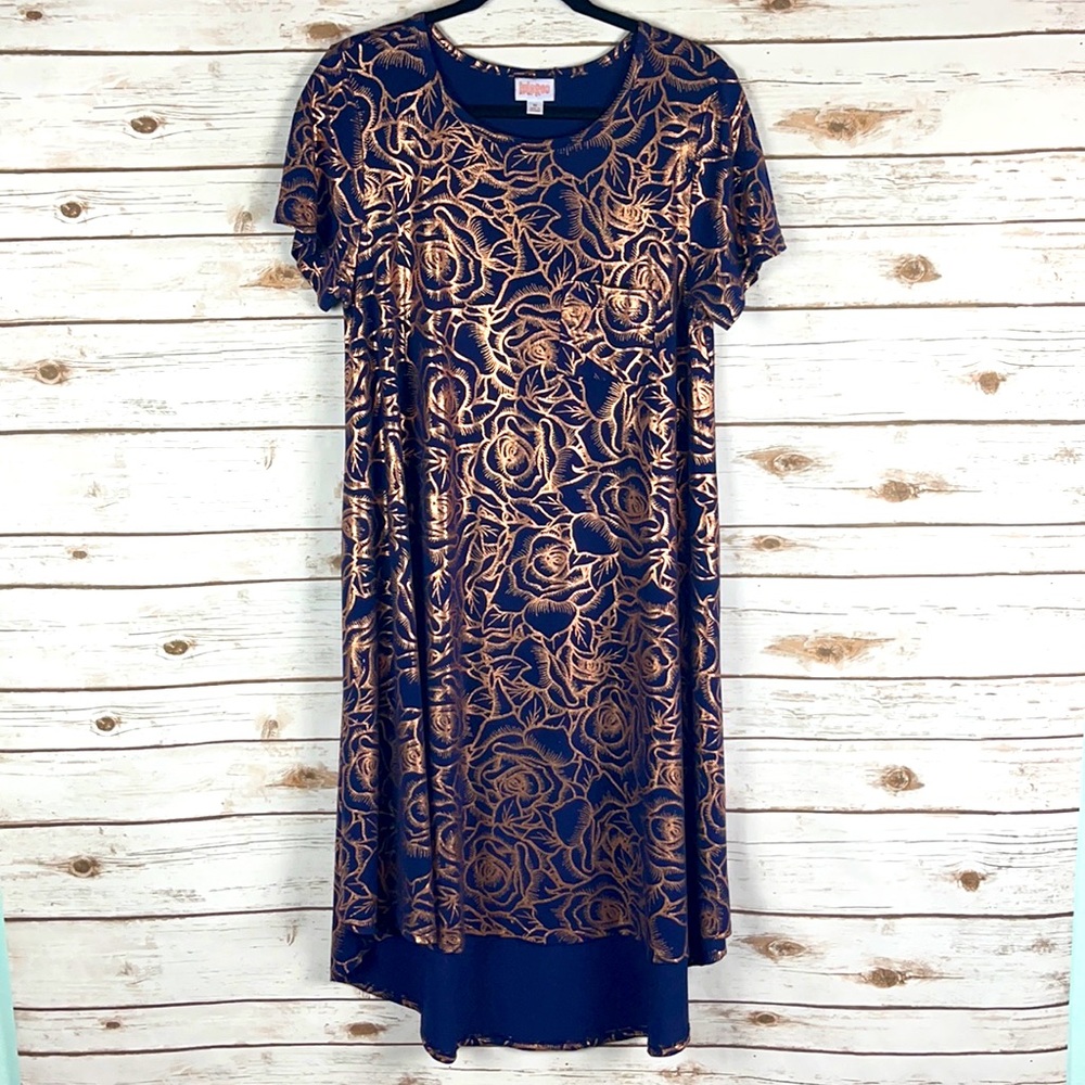 LuLaRoe Elegant Rose Gold and Blue Carly Dress!